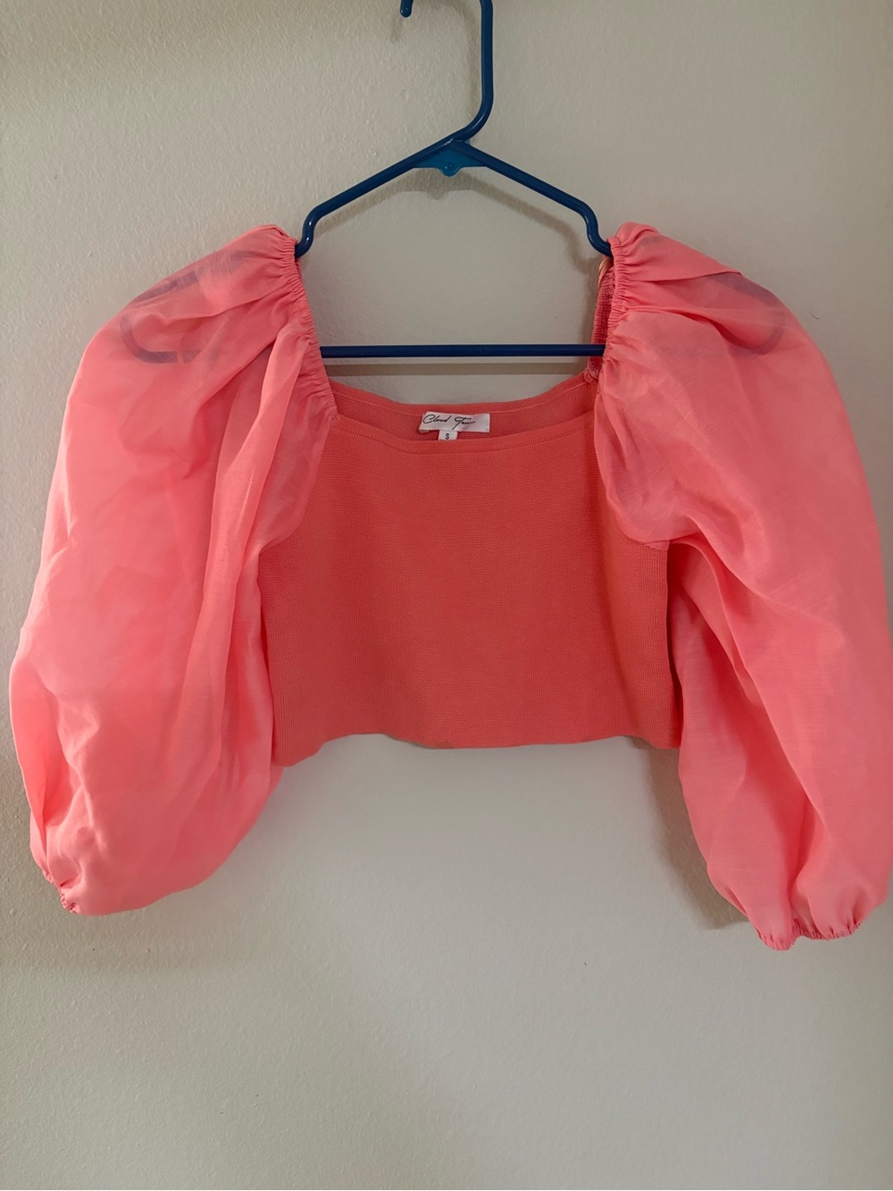 Cloud Ten Coral Puff-Sleeve Cropped Top